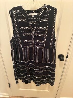 Navy & White Sleeveless Mini Dress